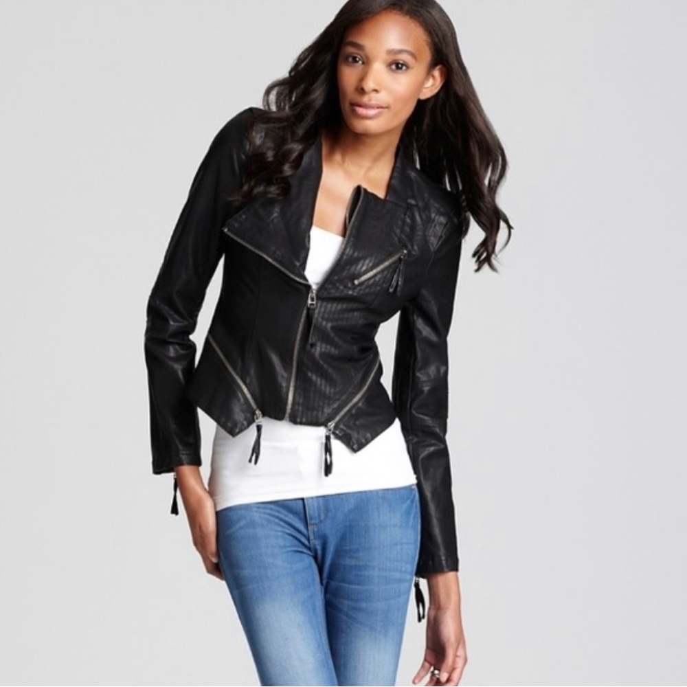 BLANK NYC Faux Leather Fitted Jacket Size Medium, Black, Measurements pictured